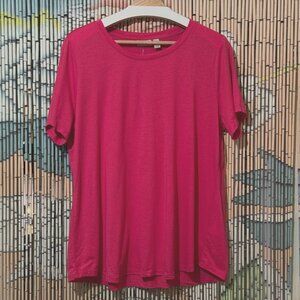 LOGO Principles Cotton Modal Short Sleeve Crew Neck Tee Shirt, Bright Pink, L